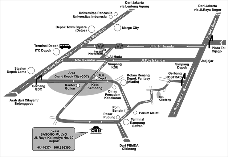 denah lokasi gedung sasono mulyo depok