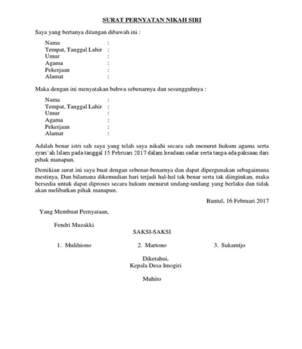 surat nikah siri dari desa